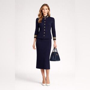 Lauren Ralph Lauren 100% merino wool S petite navy military pilot style set